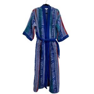 Vintage Christian Dior Monsieur Terry Cloth Bathrobe Belted Blue Green Stripe OS